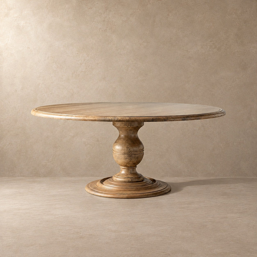 Round Dining Table in Hand-Carved Tulipwood