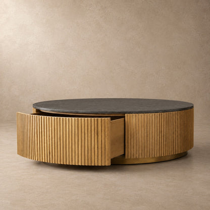 Happyarcadian Stone Top Round Storage Coffee Table