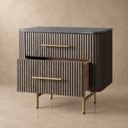 Double Drawer Bedside Chest with Stone Top