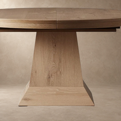 Round Oak Extension Dining Table with Leaves