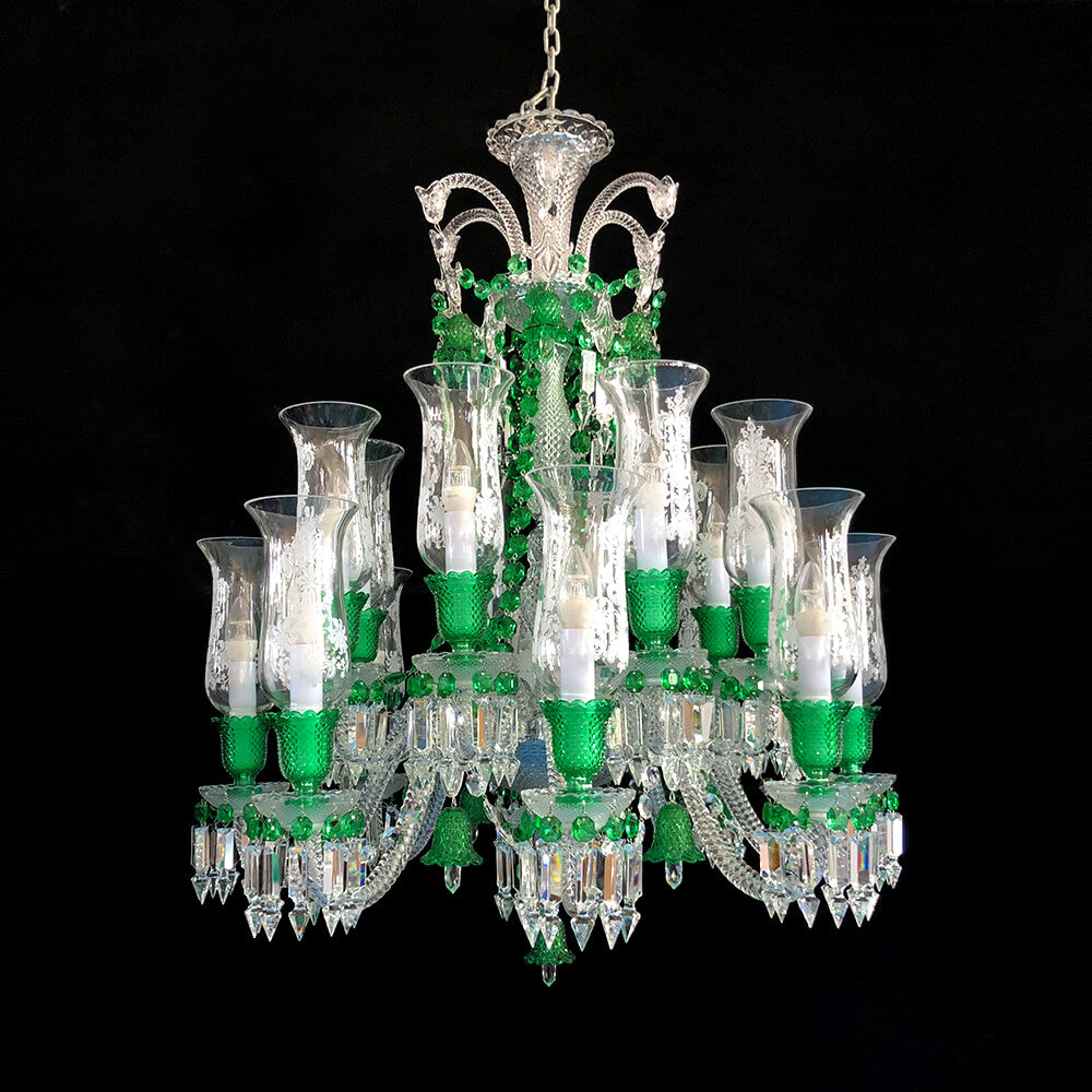 Lustre Clear & Green Crystal Lighting Chandelier