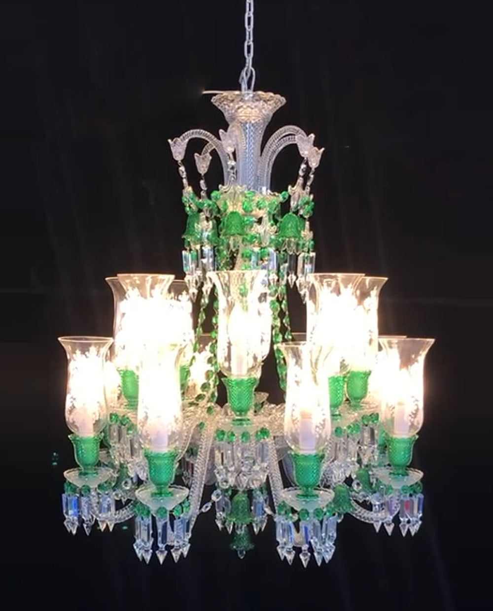 Lustre Clear & Green Crystal Lighting Chandelier