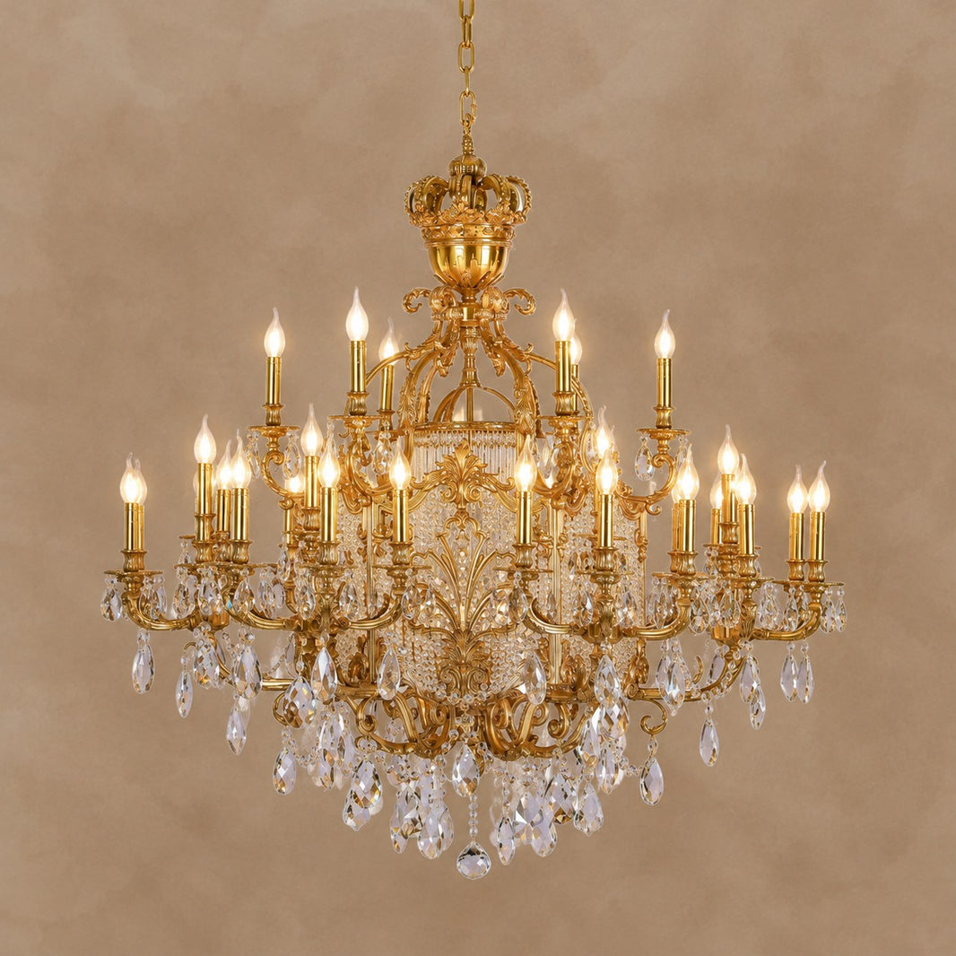 Baroque Brass Crown Crystal Tassel Chandelier