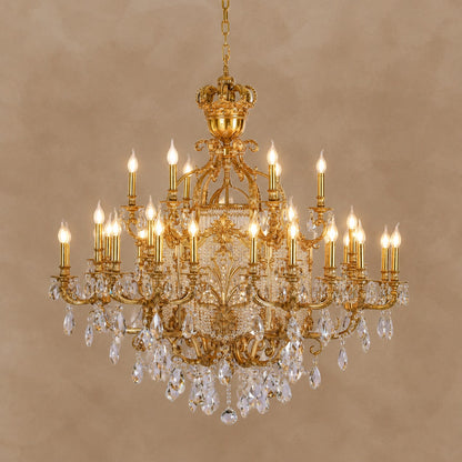Baroque Brass Crown Crystal Tassel Chandelier