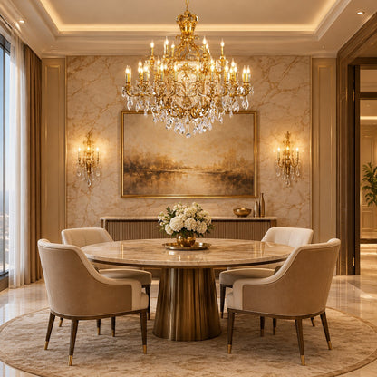 Baroque Brass Crown Crystal Tassel Chandelier
