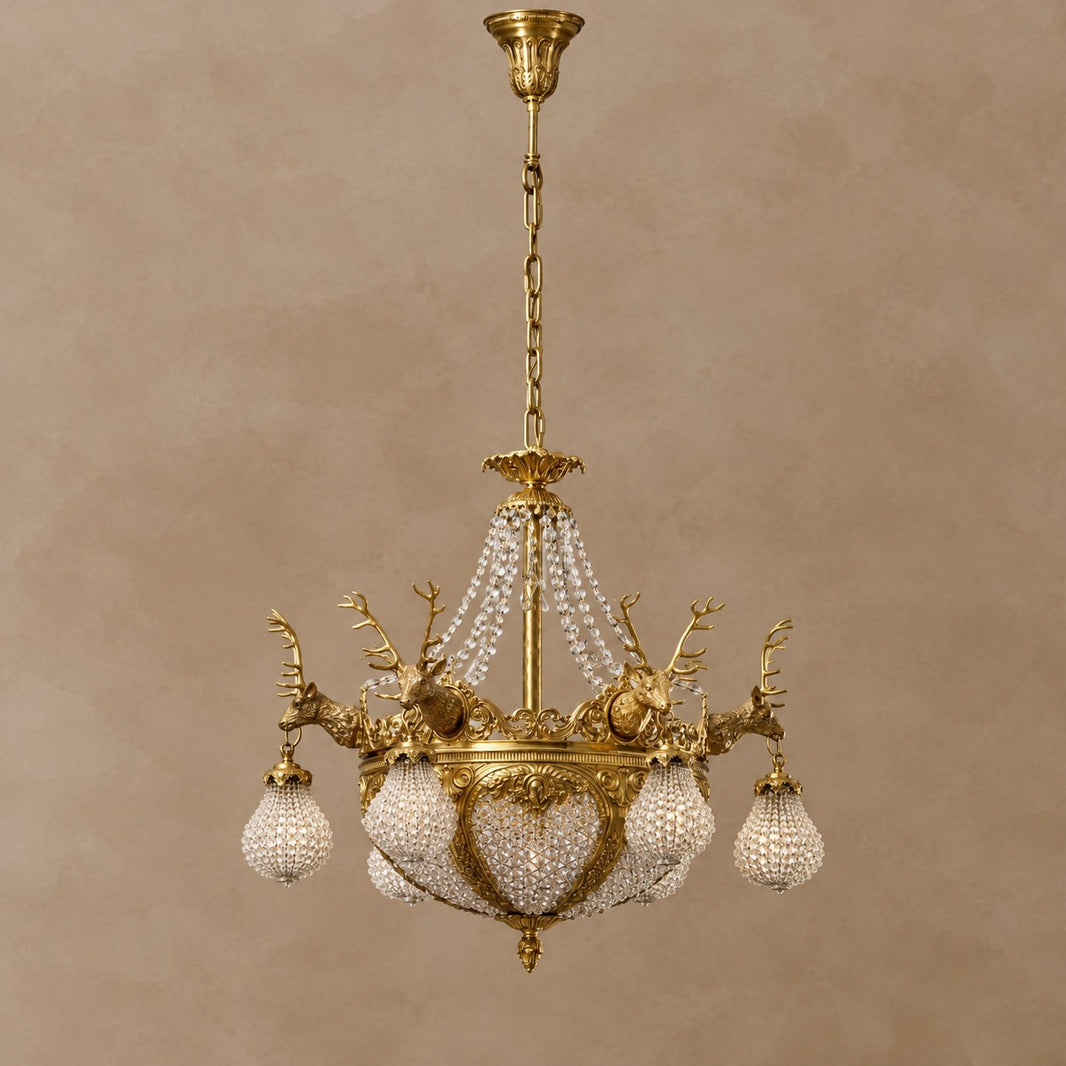 Baroque Brass Deer Crystal Chandelier for Palace/Hotel