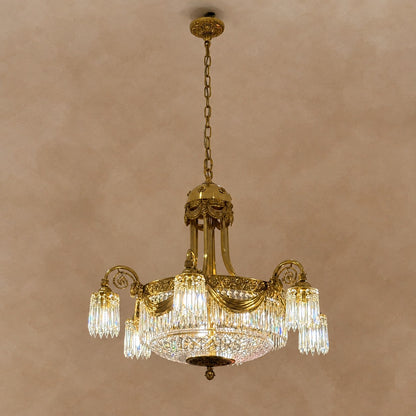 Baroque Brass Festoon Handcrafted Glass Crystal Chandelier