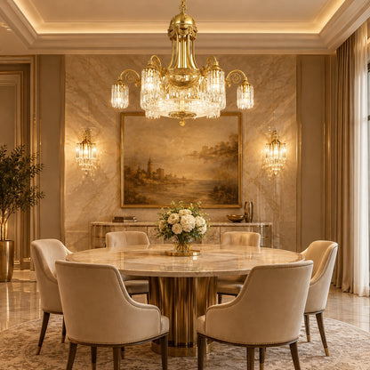 Baroque Brass Festoon Handcrafted Glass Crystal Chandelier