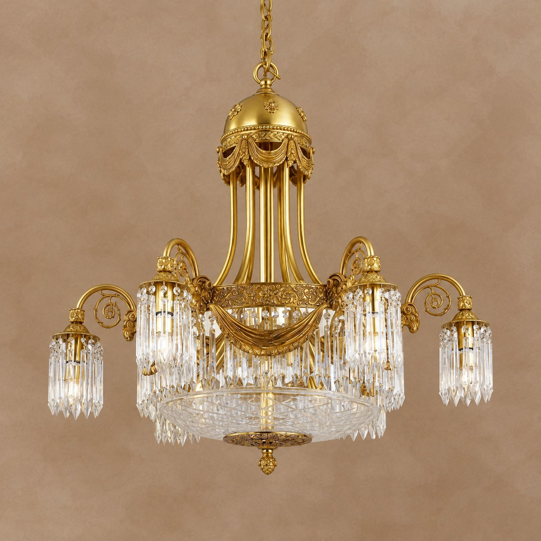 Baroque Brass Festoon Handcrafted Glass Crystal Chandelier