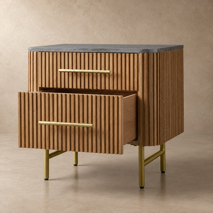 Double Drawer Bedside Chest with Stone Top