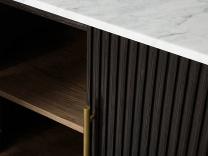 Rural Marble-Top Oak Sideboard Cabinet