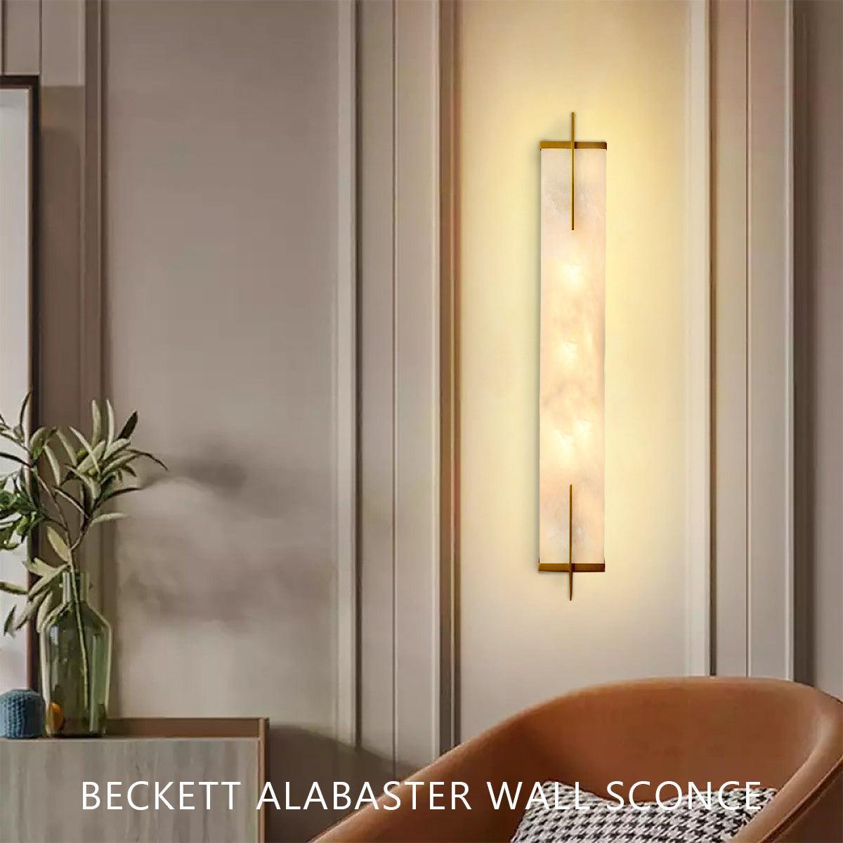 Beckett Alabaster Wall Sconce - ∅ 4.7″ x H 31.5″ / Dia 12cm x H 80cmBrassBlushlighting