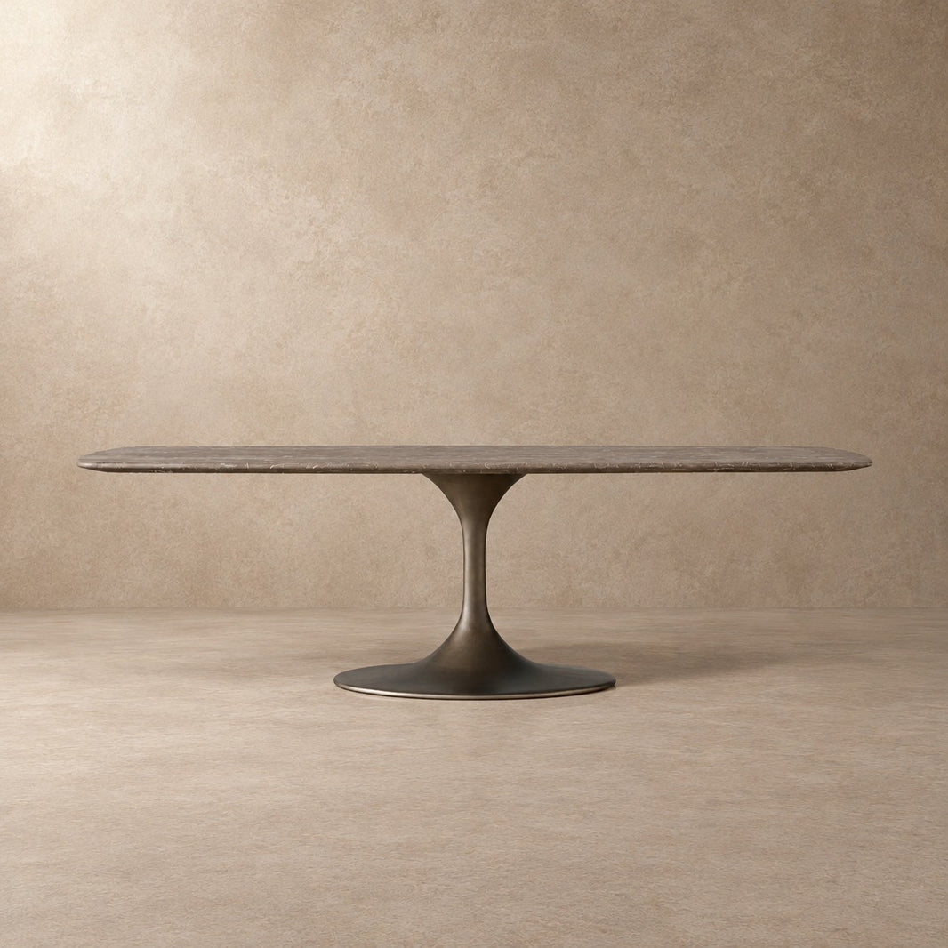 Happyarcadian Steel Base Marble Surface Dining Table