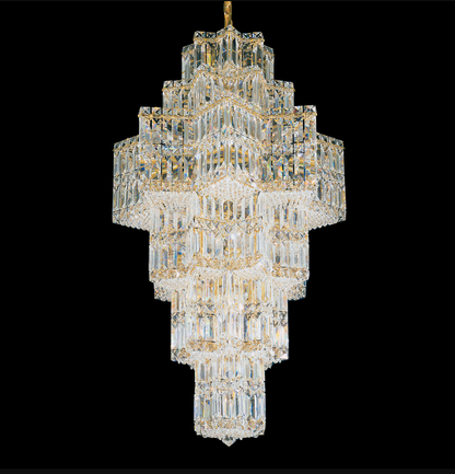 Extra Large Plaza Hall  Multi-Tier Crystal Chandelier Foyer Living Room Staircase Ceiling Lighting Fixture  In Chrome/Gold Finish