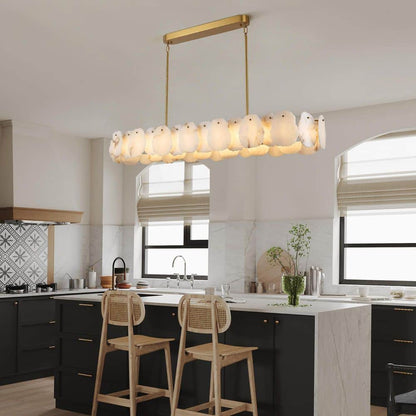 57.8 in. 1-Light Dimmable Integrated LED Brass Alabaster Chandelier, Luxury Large Marble Kitchen Island Chandelier