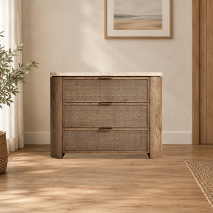 Happyarcadian Travertine Top Oak Bedside Table
