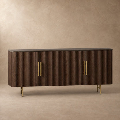 Rural Marble-Top Oak Sideboard Cabinet