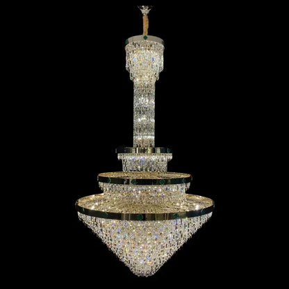 Extra Large 3-layer Conical Funnel Crystal Chandelier for High-ceiling Foyer/Hallway/Entryway