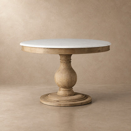 Round Pine Base Dining Table with Marble Slab