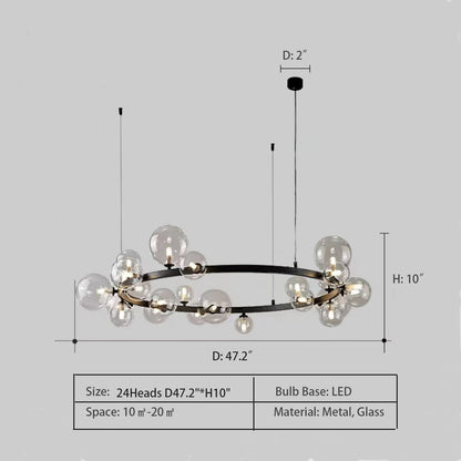 Oversized Nordic Black Iron Glass Bubble Collection Chandelier Suit for Living/Dining Room