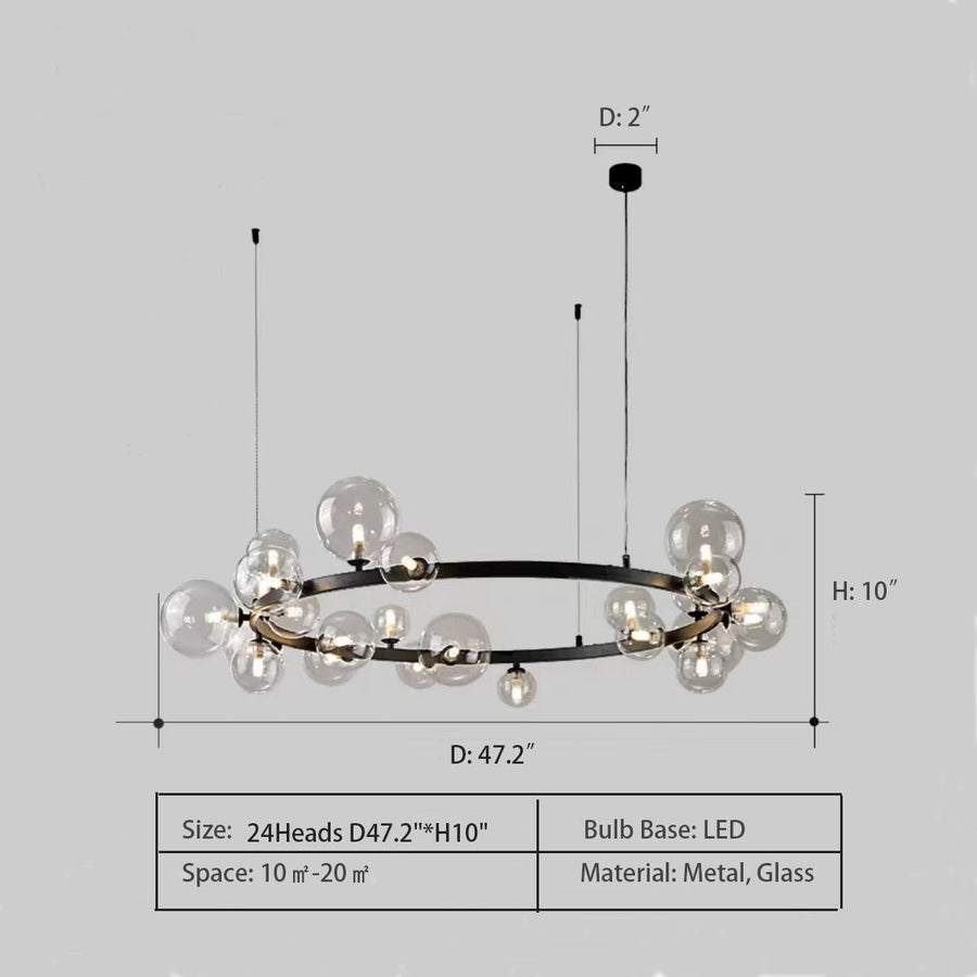 Oversized Nordic Black Iron Glass Bubble Collection Chandelier Suit for Living/Dining Room