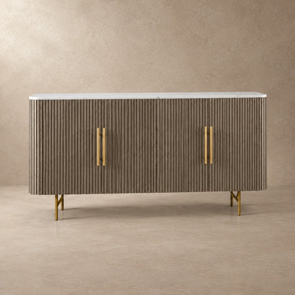 Rural Marble-Top Oak Sideboard Cabinet