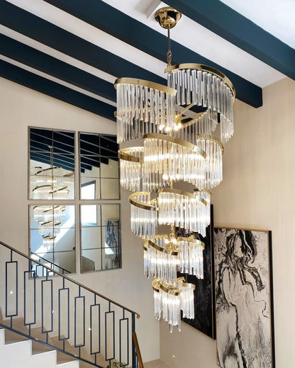Oversized Modern Designer Creative Multi-tiered Luxury Spiral Crystal Chandelier  For High-ceiling Foyer/Entryway/Hallway
