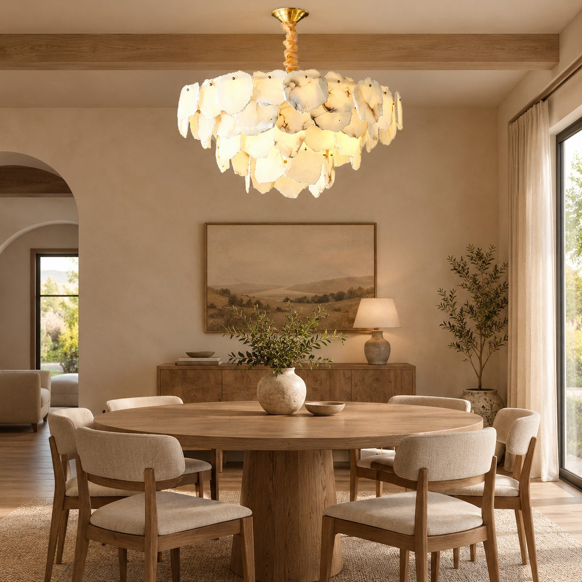Celestara Spanish Alabaster French Art Deco Chandelier 17.7" 23.6" 31.5"