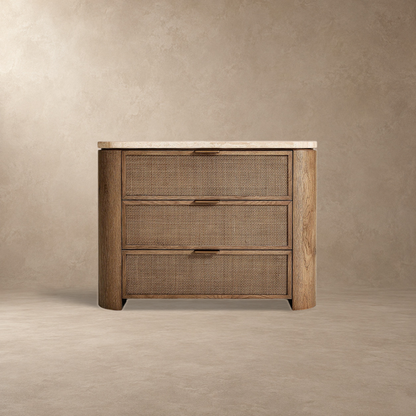 Happyarcadian Travertine Top Oak Bedside Table