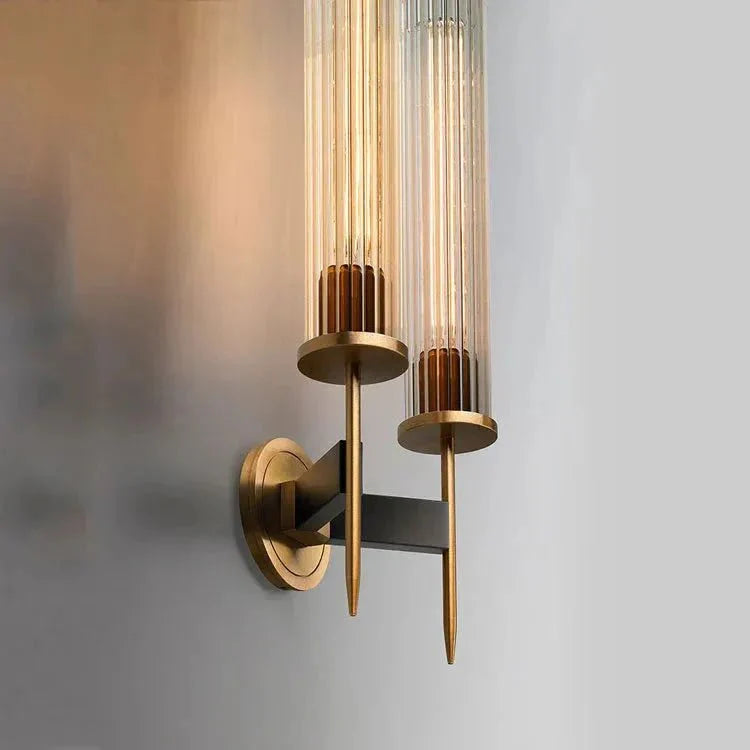 Chevelle Double Sconce, Modern Solid Brass Glass Wall Lamp - Blushlighting