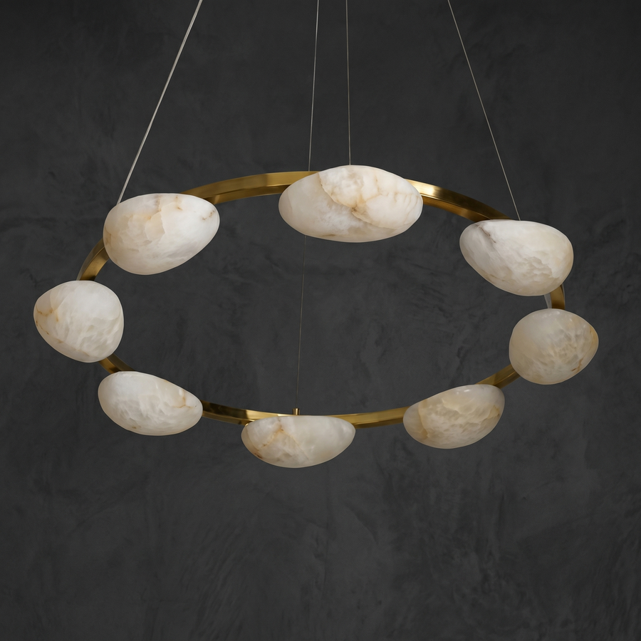 Alabaster Ring Chandelier in a dining room
