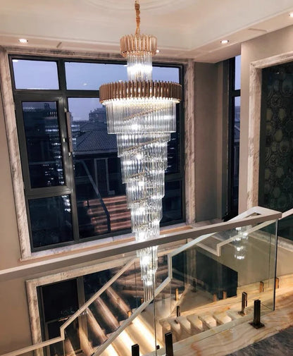 Classic Large Multi-layered Spiral Crystal Chandelier for Foyer/ Staircase