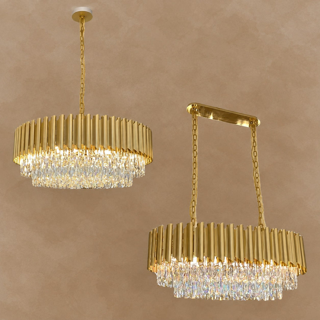 Classic Modern Round/Rectangle Crystal Chandelier in Gold Finish for Living/Dining Room