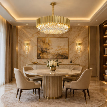 Classic Modern Round/Rectangle Crystal Chandelier in Gold Finish for Living/Dining Room