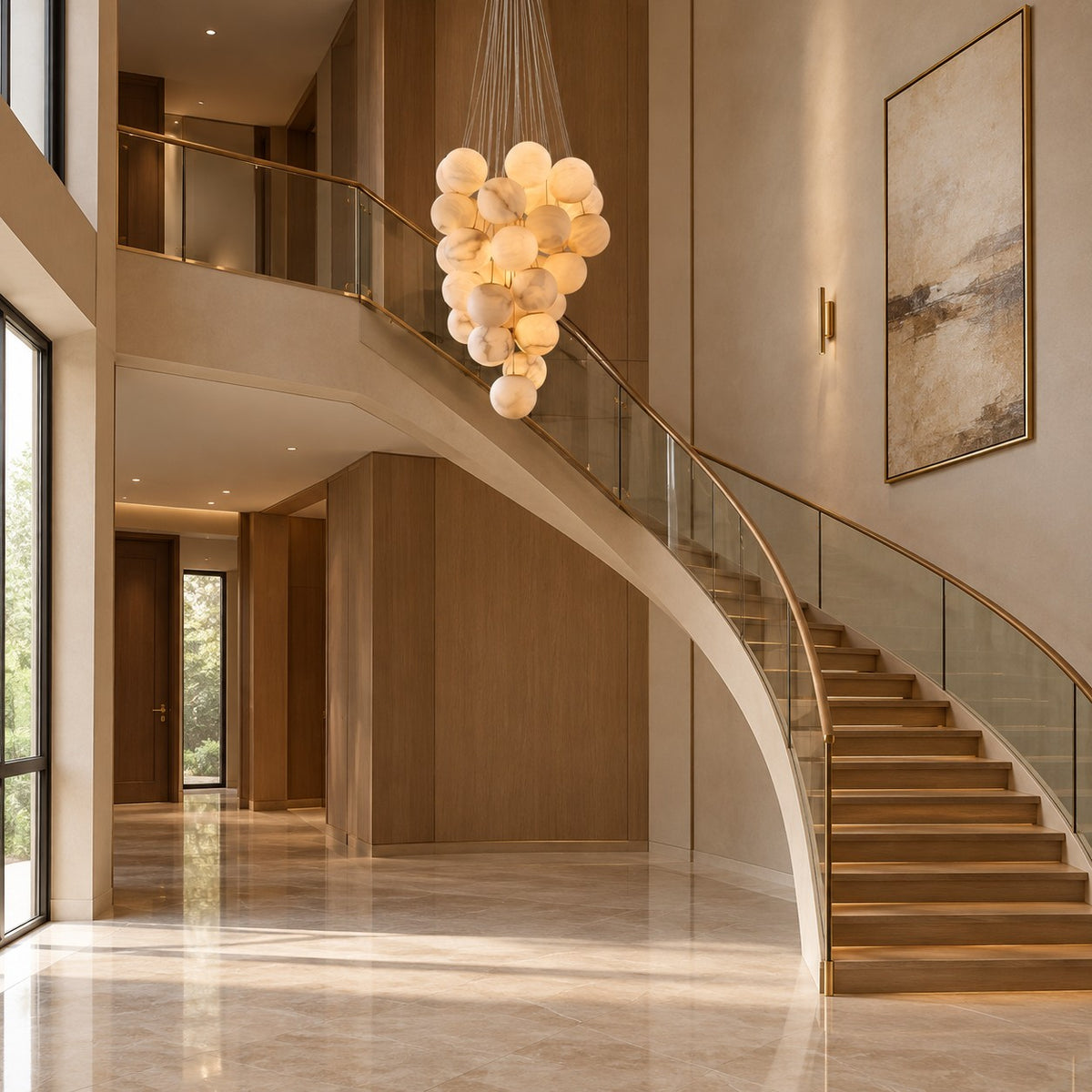 Cluster Alabaster Globe Chandelier 12.9"-39.4"
