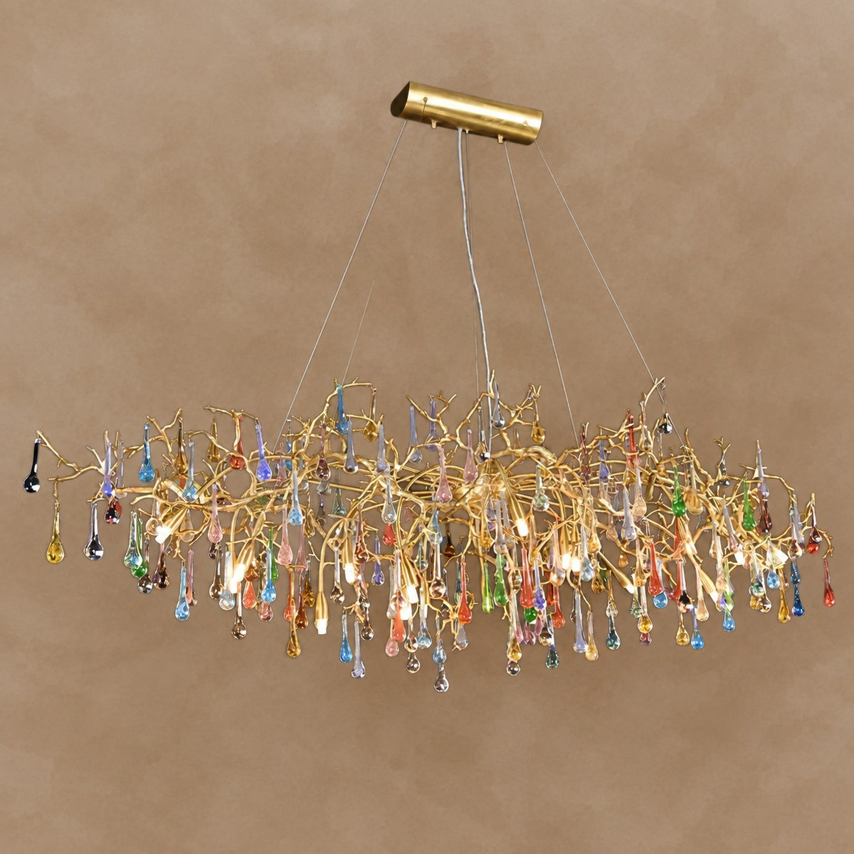 Colorful Raindrop Brass Branch Chandelier 39.4" 49.2" 59.1"