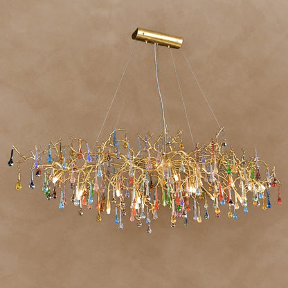 Colorful Raindrop Brass Branch Chandelier 39.4" 49.2" 59.1"
