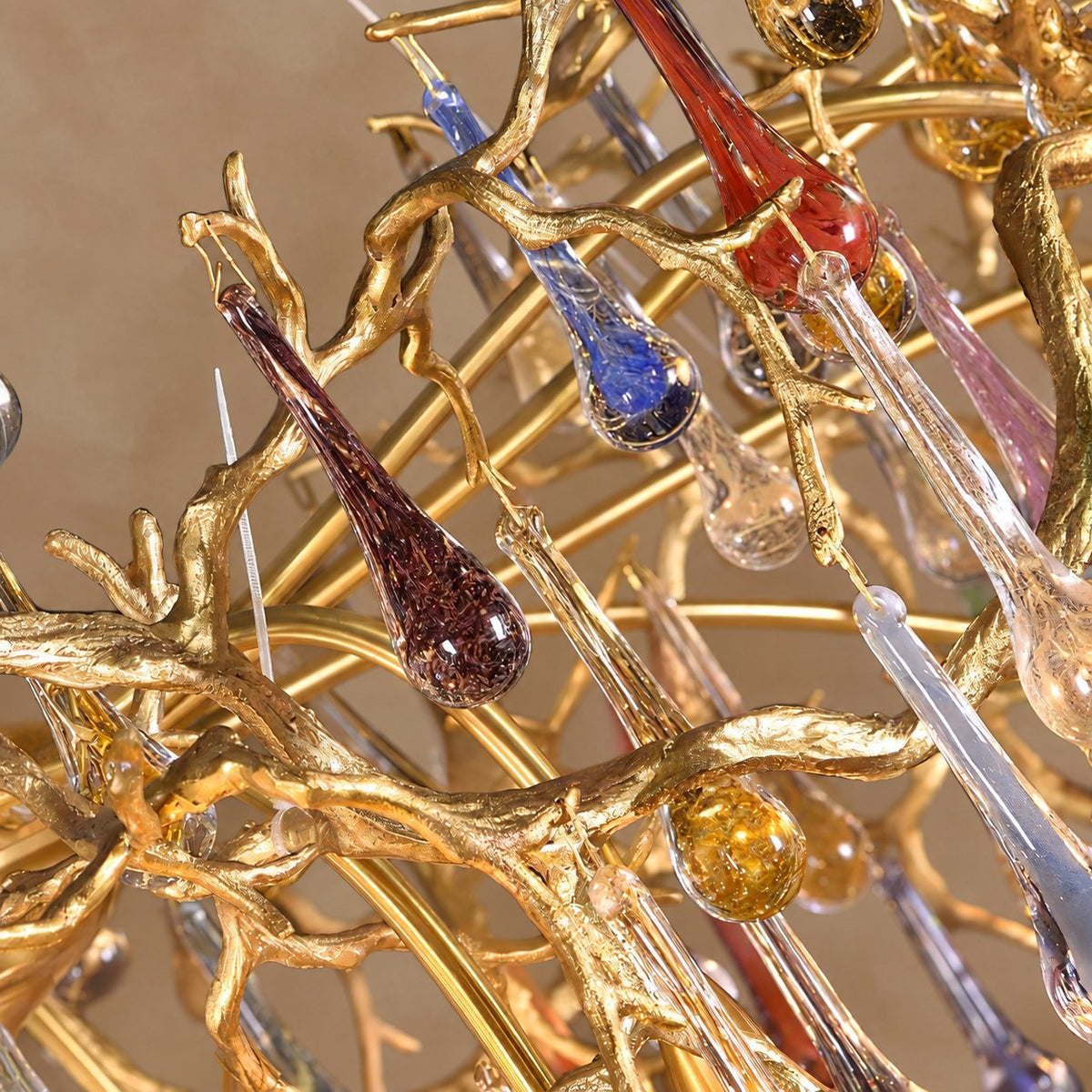 Colorful Raindrop Brass Branch Chandelier 39.4" 49.2" 59.1"