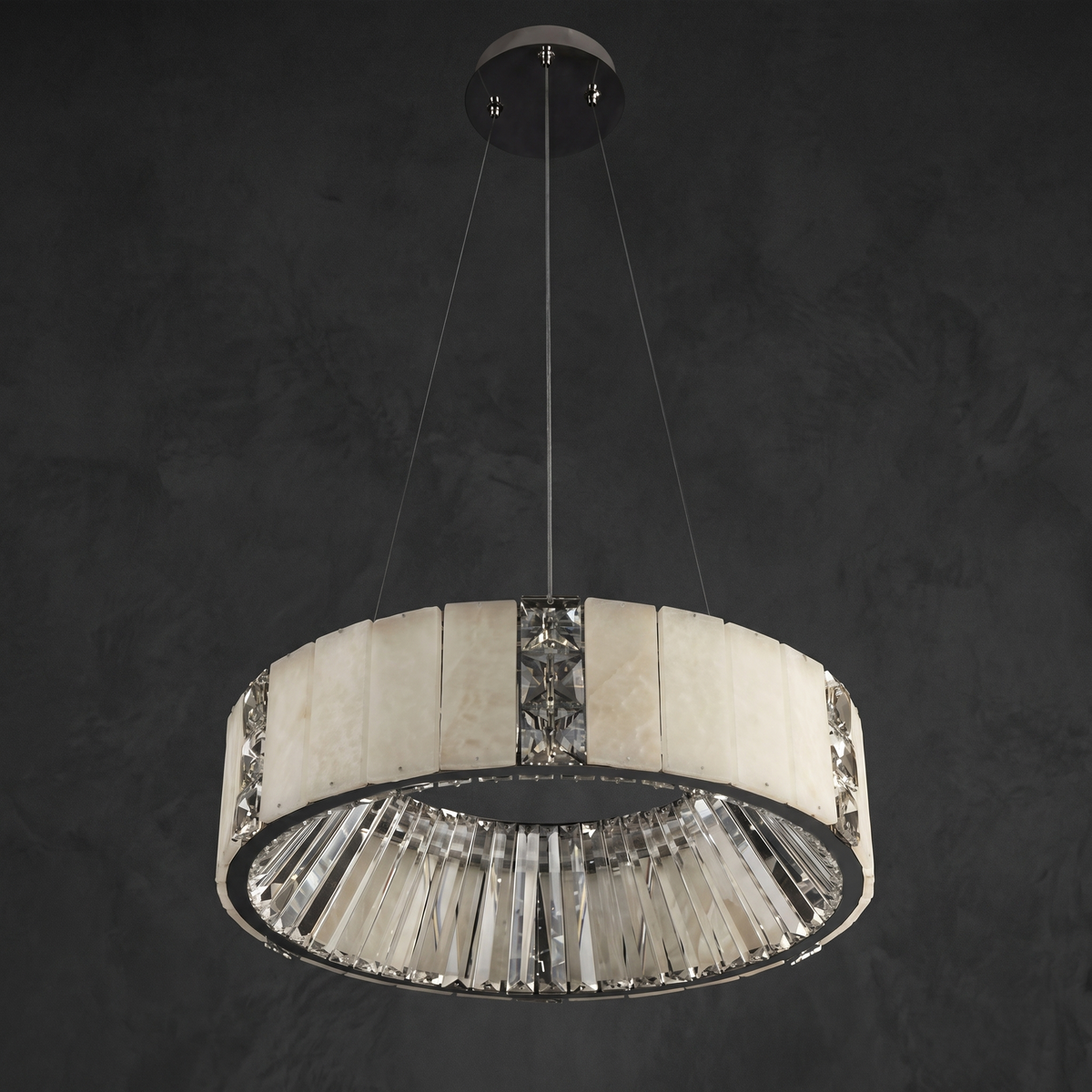 Alabaster Round Chandelier in a dining room