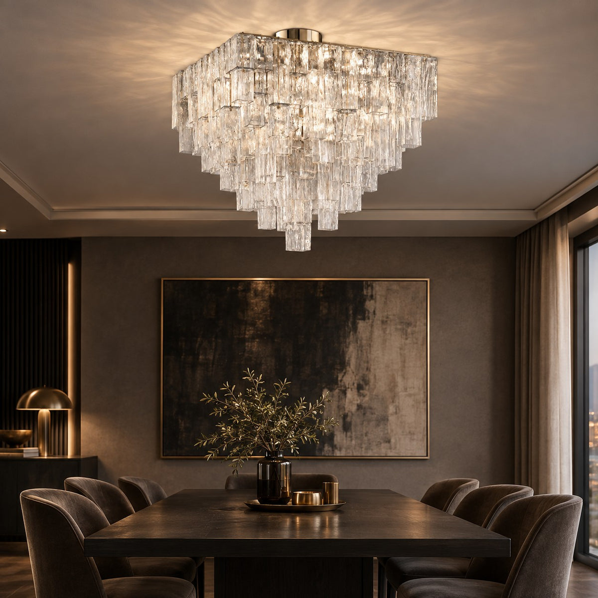 Crystara Art Deco Glass Flush Mount Chandelier