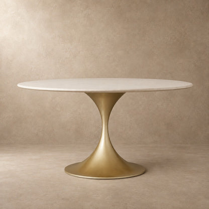 Round Stone-Top Steel-Base Dining Table
