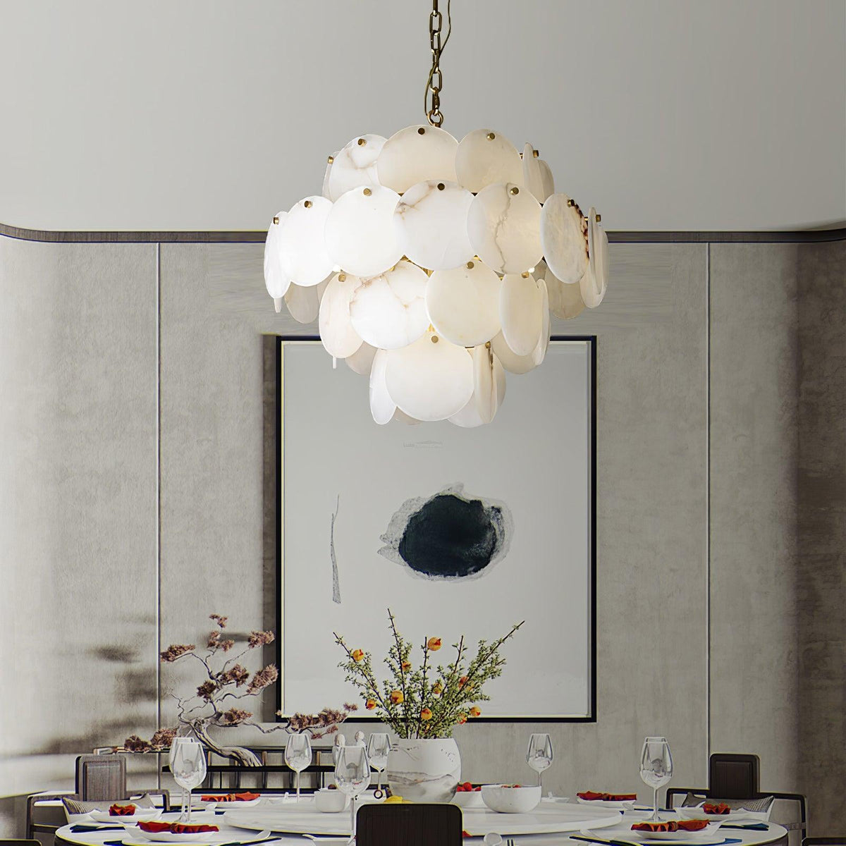 Alabaster Shell Brass Chandelier with 2/3/4/5/6 layer