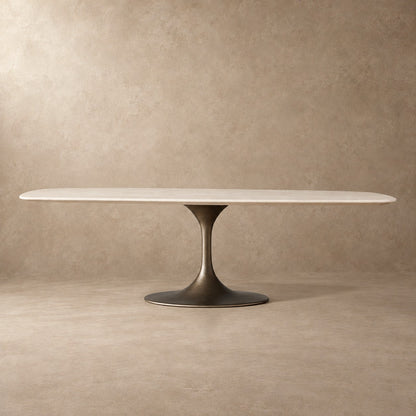 Happyarcadian Steel Base Marble Surface Dining Table