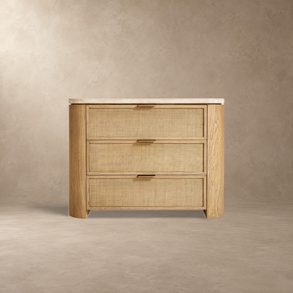 Happyarcadian Travertine Top Oak Bedside Table