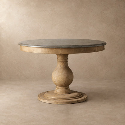 Round Pine Base Dining Table with Marble Slab