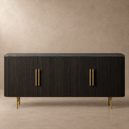 Rural Marble-Top Oak Sideboard Cabinet