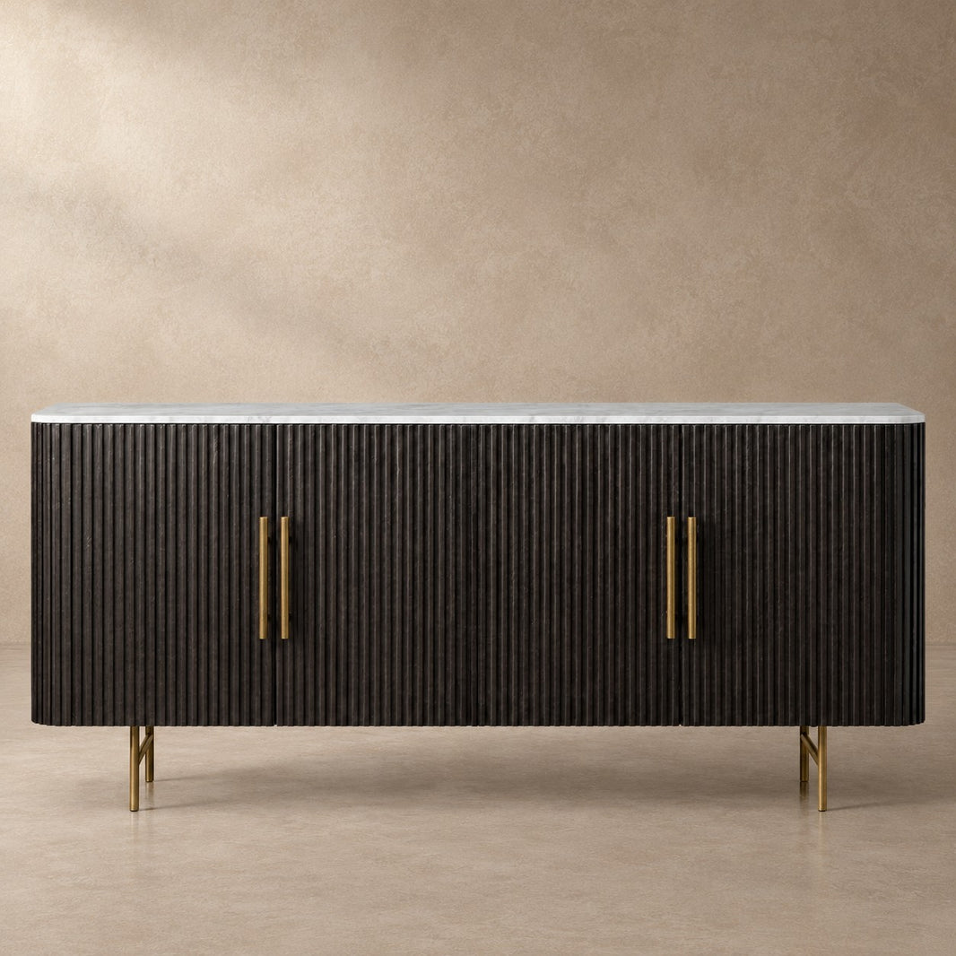 Rural Marble-Top Oak Sideboard Cabinet