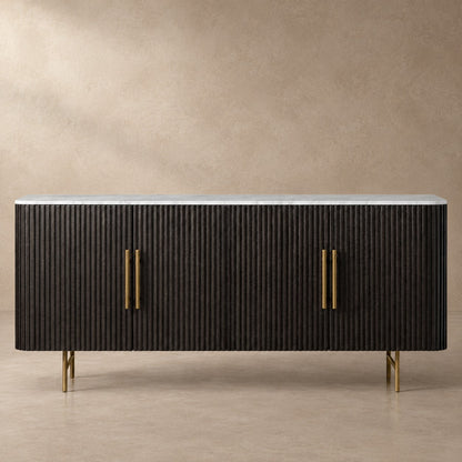 Rural Marble-Top Oak Sideboard Cabinet
