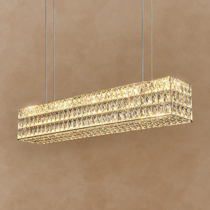 Decorative Rectangle Cube Crystal Pendant Chandelier For Dining Room Luxury Hanging Light Fixture In Gold Finish