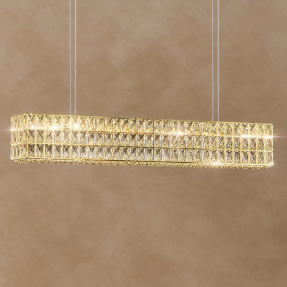 Decorative Rectangle Cube Crystal Pendant Chandelier For Dining Room Luxury Hanging Light Fixture In Gold Finish